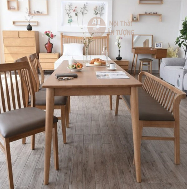 Bộ bàn ghế ăn 4 ghế hiện đại gỗ cao su cho gia đình căn hộ