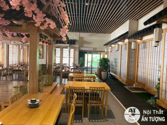 Dự án thi công nhà hàng Nhật chất liệu gỗ