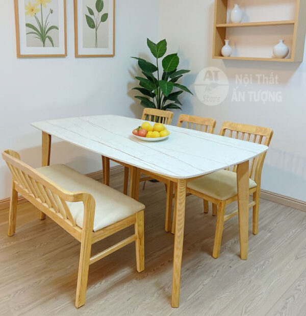 Bàn ghế ăn 4 ghế dễ lau chùi bằng gỗ tự nhiên - Nội thất ấn tượng