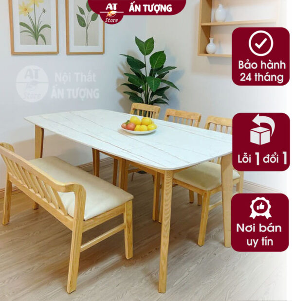 Bàn ghế ăn 4 ghế dễ lau chùi bằng gỗ tự nhiên đẹp - Nội thất ấn tượng