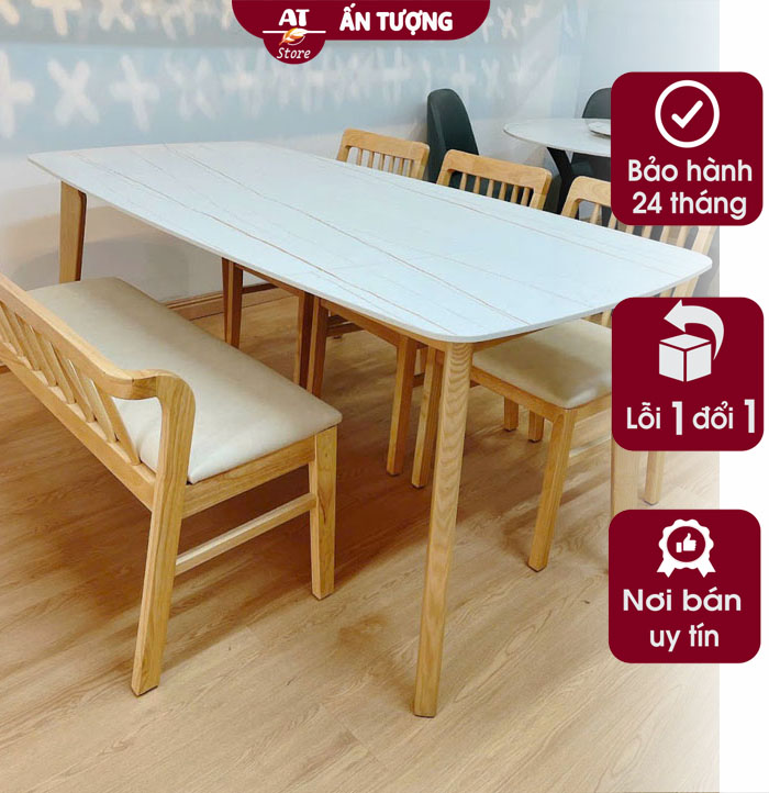 Bàn ghế ăn 4 ghế dễ lau chùi bằng gỗ tự nhiên hình 2
