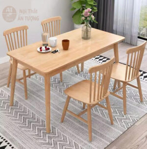 Bàn ghế ăn 4 người gỗ nguyên khối nhỏ gọn