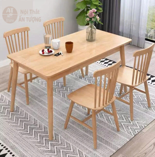 Bàn ghế ăn 4 người gỗ nguyên khối nhỏ gọn
