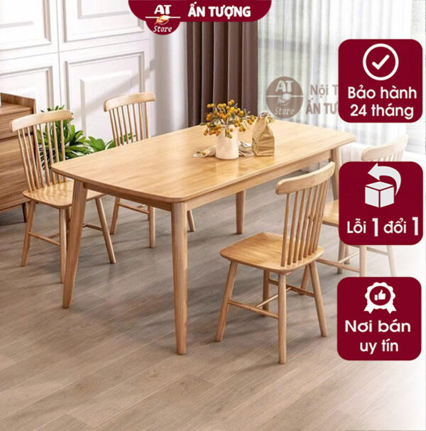 Bàn ghế ăn 4 người gỗ nguyên khối nhỏ gọn sang trọng hiện đại đơn giản - Ảnh 2