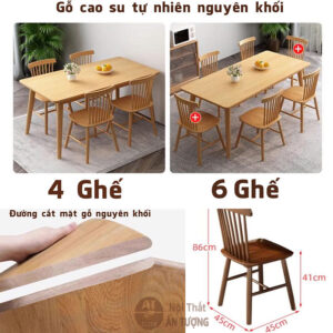 Chi tiết - Bàn ghế ăn 4 người gỗ nguyên khối nhỏ gọn sang trọng hiện đại đơn giản