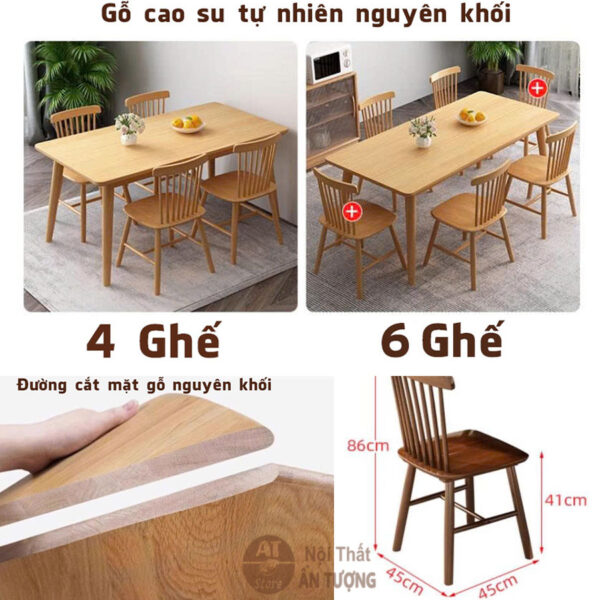 Chi tiết - Bàn ghế ăn 4 người gỗ nguyên khối nhỏ gọn sang trọng hiện đại đơn giản