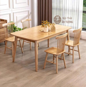 Bàn ghế ăn 4 người gỗ nguyên khối nhỏ gọn sang trọng hiện đại đơn giản