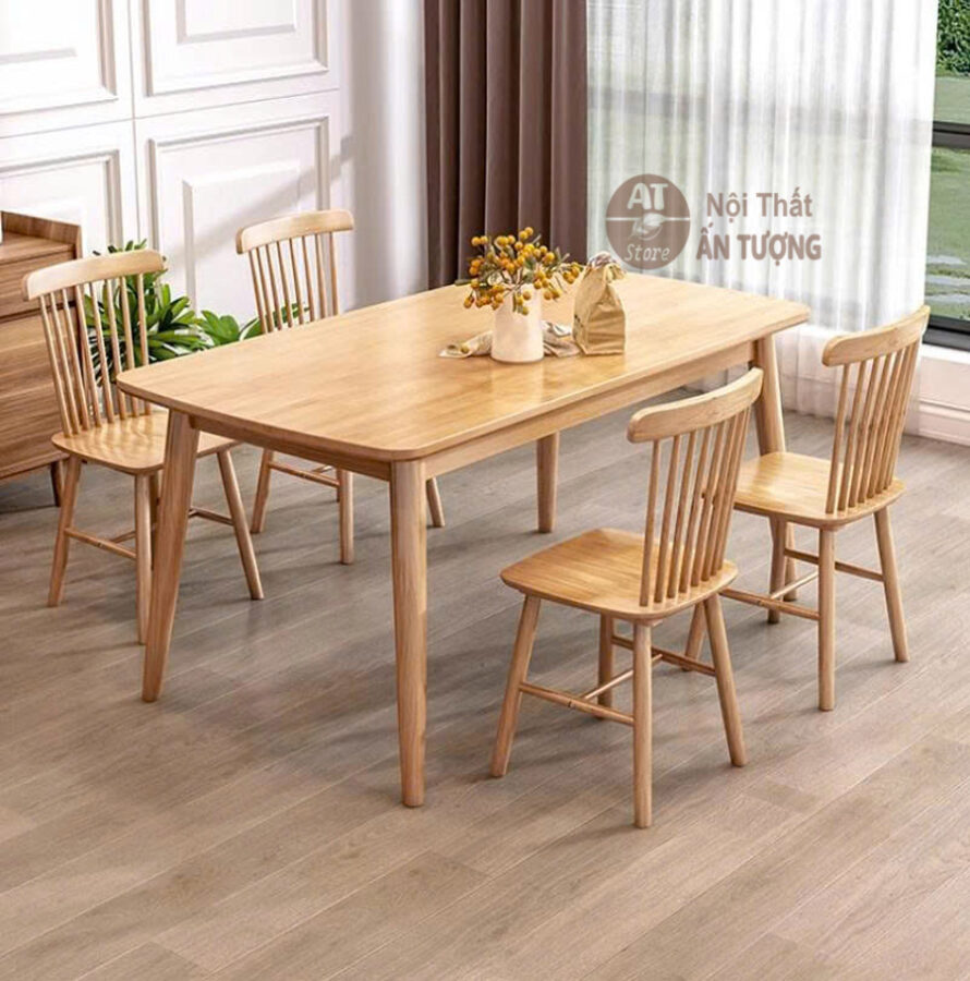 Bàn ghế ăn 4 người gỗ nguyên khối nhỏ gọn sang trọng hiện đại đơn giản