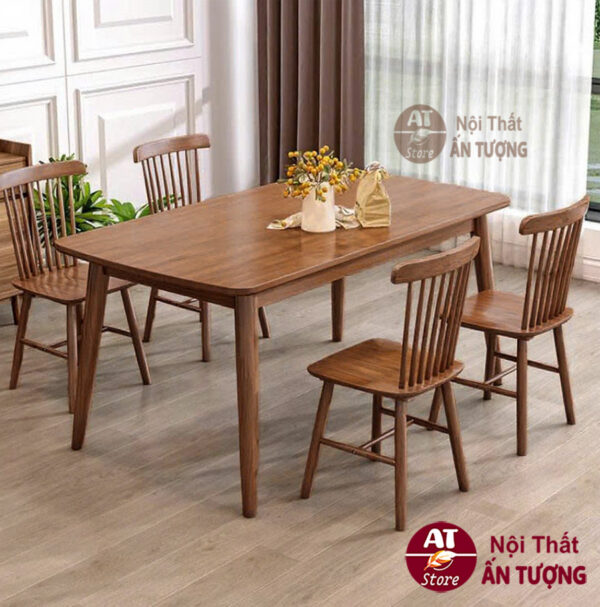 Bàn ghế ăn 4 người gỗ nguyên khối nhỏ gọn sang trọng hiện đại đơn giản màu nâu
