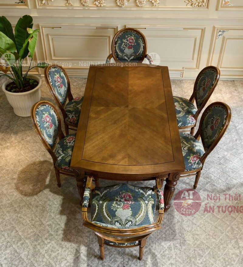 Bàn ăn 6 ghế phòng cách cổ điển châu âu