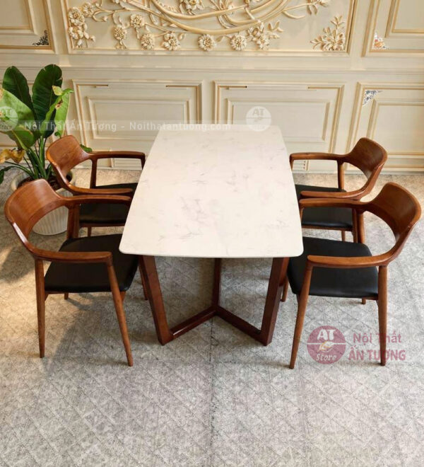 Bàn ăn mặt đá 4 ghế Hiroshi hiện đại
