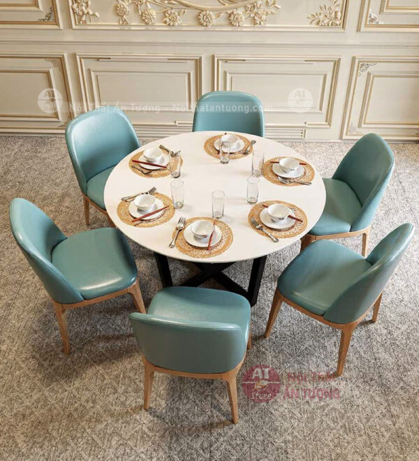 Bàn ăn tròn mặt đá 6 người sang trọng - Nội Thất Ấn Tượng