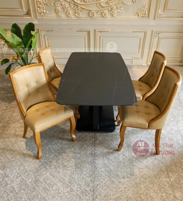 Bộ bàn ăn cơm 4,6 ghế mặt đá đen