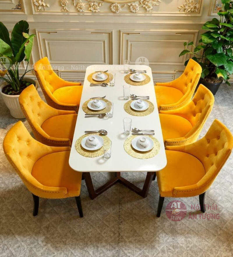 Bộ bàn ăn gia đình 6 ghế mặt đá