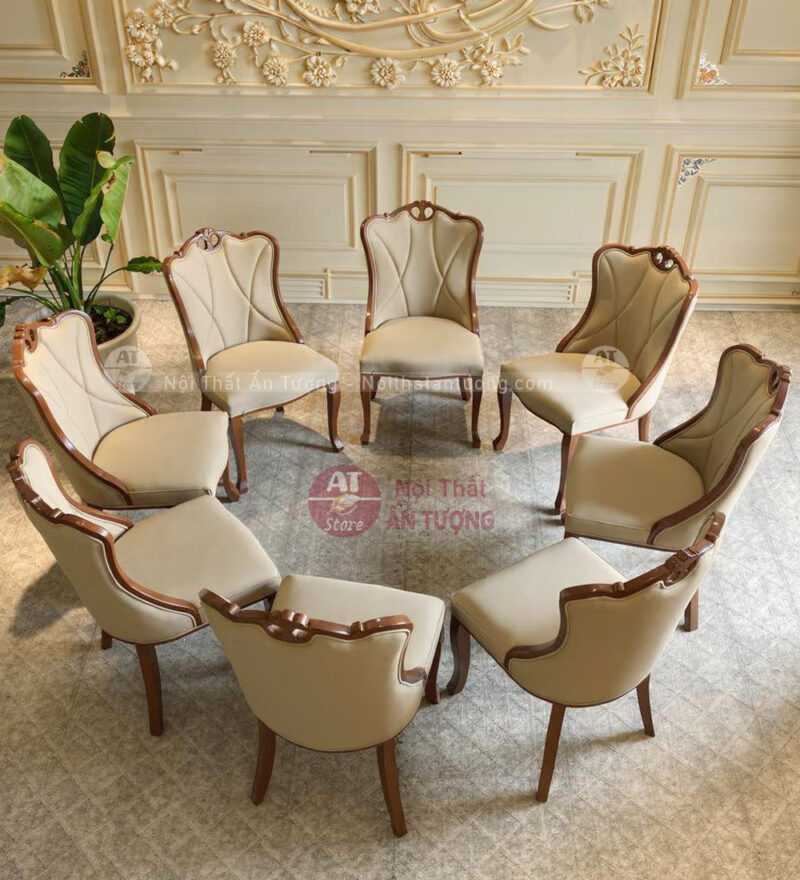 Bộ bàn ăn tròn 8 ghế mặt đá sang trọng AT4513
