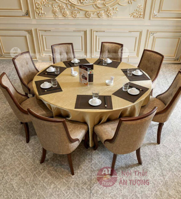 Bộ bàn ăn tròn 8 ghế mặt gỗ