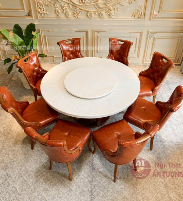 Bộ bàn ăn tròn 8 ghế saiko sang trọng