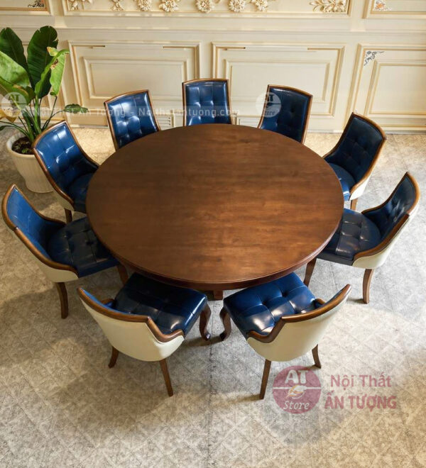 Bộ bàn ăn tròn 9 người không mâm xoay