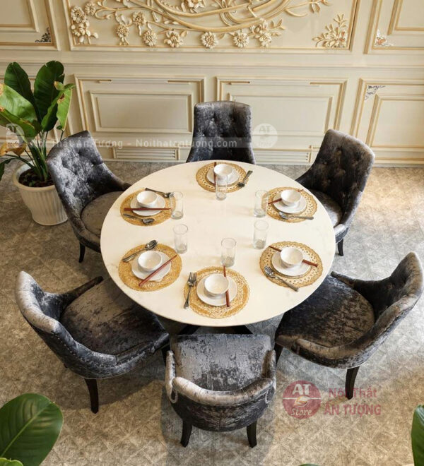 Bộ bàn ăn tròn mặt đá 6 ghế quá đẹp