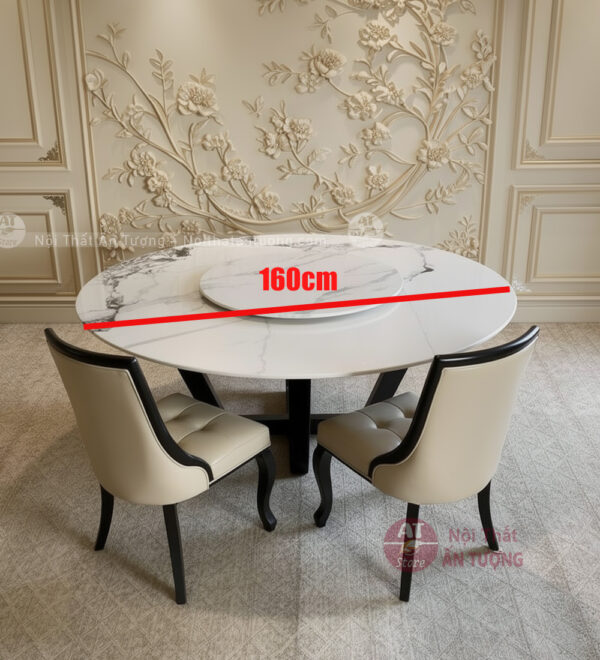 Bộ bàn ghế ăn tròn mặt đá mâm xoay 8 người AT2283