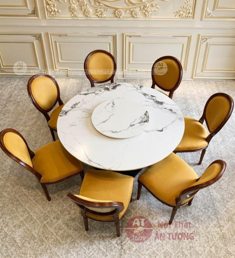 Bộ bàn ghế tròn mặt đá mâm xoay sang trọng