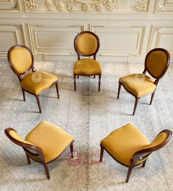 Bộ bàn ghế tròn mặt đá mâm xoay sang trọng AT7452