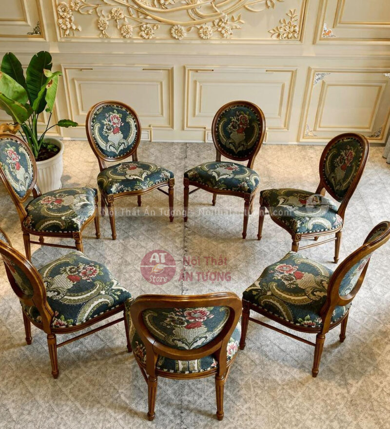 Ghế louis không tay vịn vải nỉ hoa văn