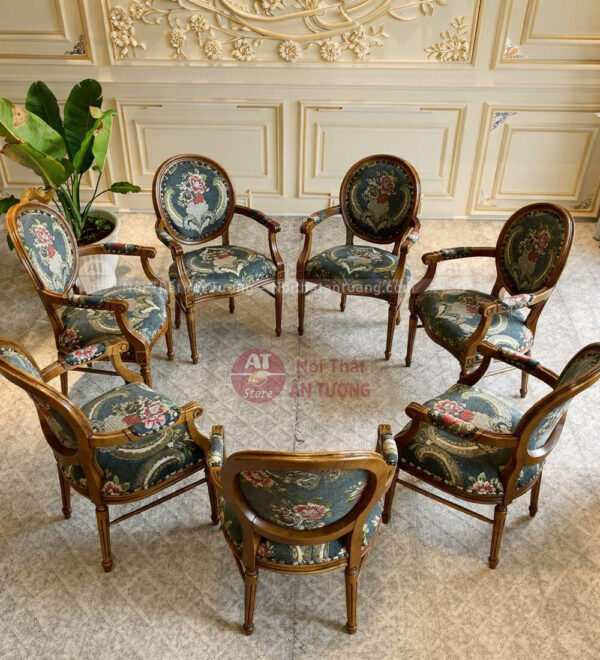 Ghế louis tay vịn bọc vải nỉ hoa văn