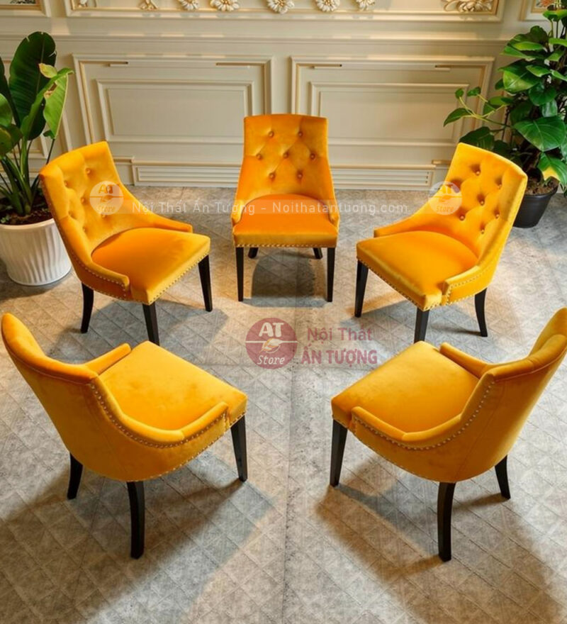 Ghế nệm vải nhung màu vàng