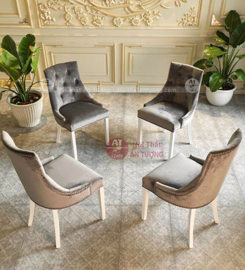Ghế nệm vải nhung màu xám lông chuột