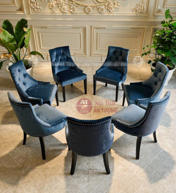 Ghế nệm vải nhung màu xanh đậm