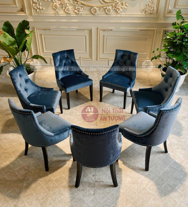 Ghế nệm vải nhung màu xanh đậm