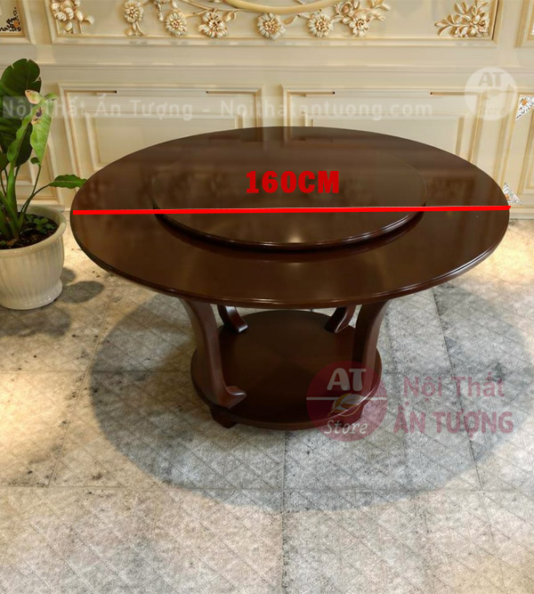 bàn gỗ có mâm xoay 160cm chân 2
