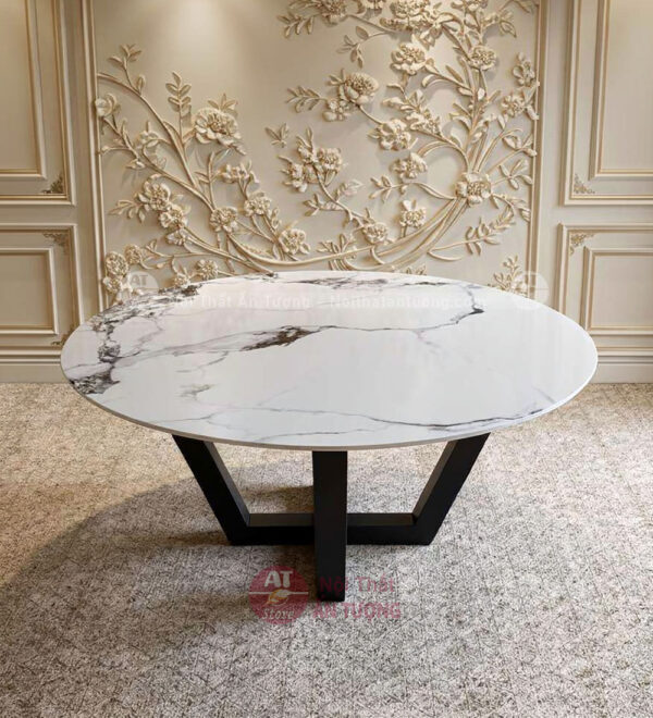 bàn tròn mặt đá không mâm xoay không kích thước