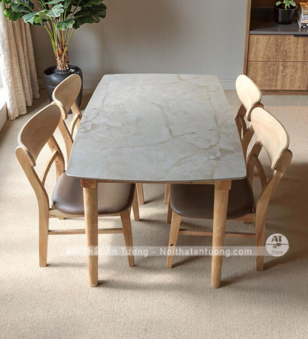 Bộ bàn ghế ăn giá rẻ bằng gỗ cho phòng ăn gia đình, căn hộ chung cư AT6493 tại Nội Thất Ấn Tượng
