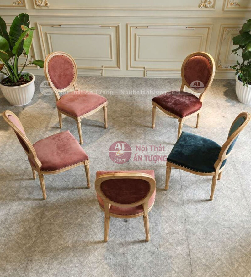 ghế louis màu gỗ vải nhung